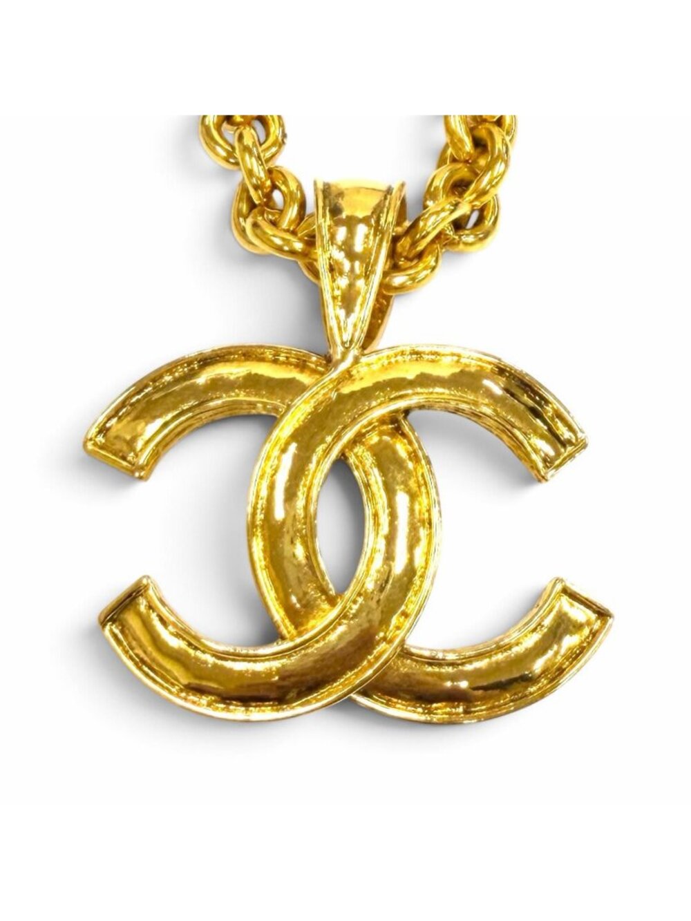 Chanel 94P Vintage CC Logo Chain Pendant Gold Necklace